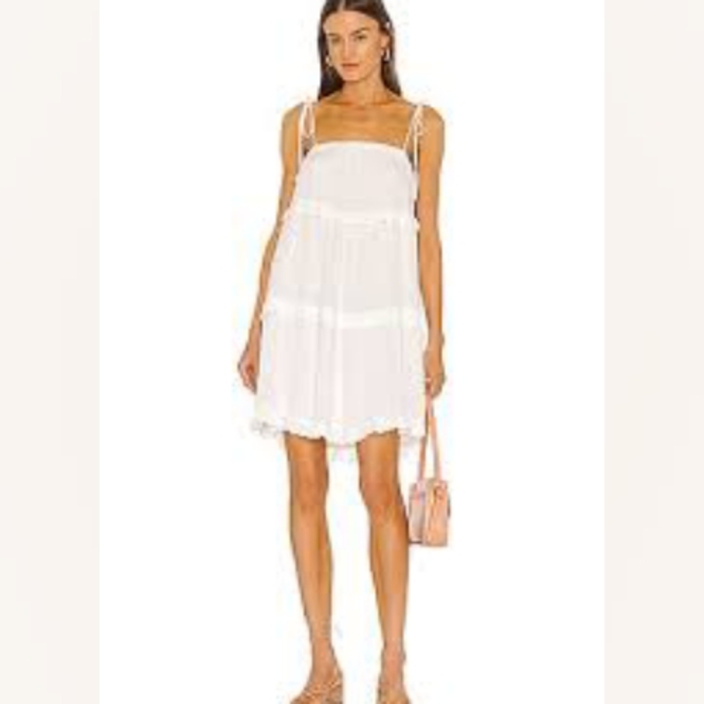RAILS•Caralyn White Tie Strap Sleeveless Ruffle Tiered Mini Dress•LARGE